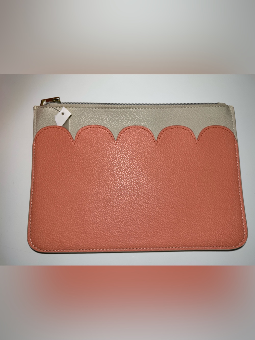 Scalloped Top Pink Faux Leather Tote with Matching Pouch and Scarf - Picture 3 of 13